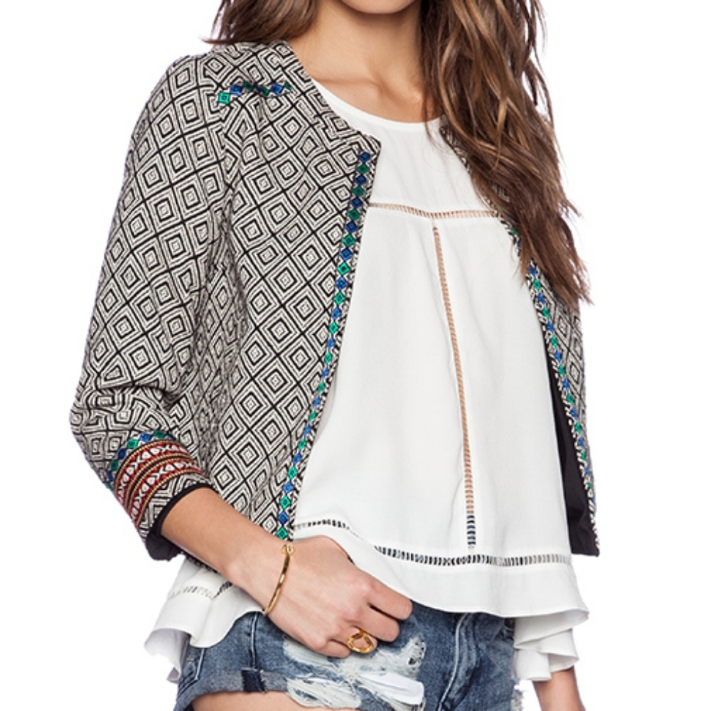 Lovers + Friends Geometric Pattern Blazer - Black… - image 2